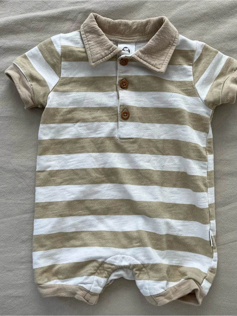 Gerber Tan and White Striped Polo Romper